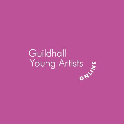 The text Guildhall Young Artists Online in white with a purple background
